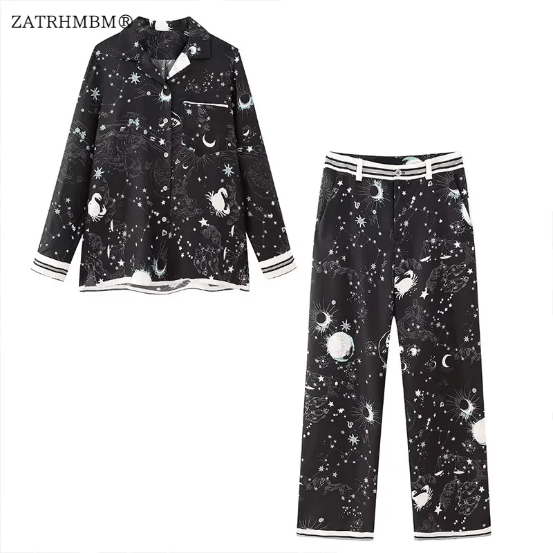 

ZATRHMBM Women 2023 New Fashion Printed Blouse Vintage Long Sleeve Shirt Button Up casual Female Shirts Blusas Chic Tops