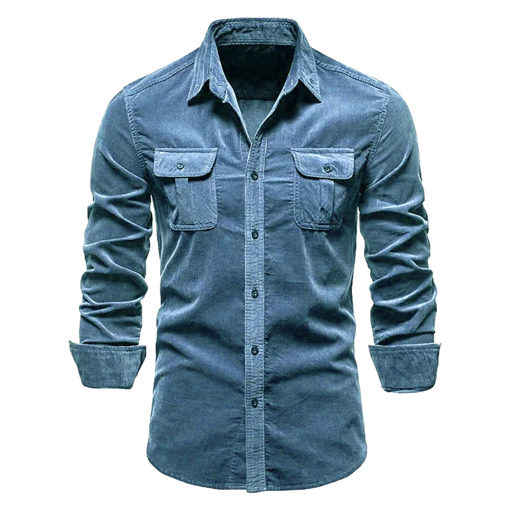 

New Mens Japanese Corduroy Button Up Long Sleeve Tops Plain Slim Fit Cotton Blend Stretch Dress Shirt Men's Business Shirts