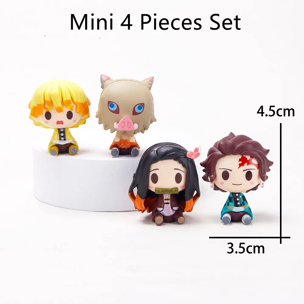

Kawaii Mini 4 Pieces Set Demon Slayer Figure Nezuko Zenitsu Tanjirou Sitting Kimetsu No Yaiba Figurine Desktop Decoration