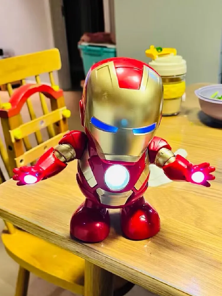 

Marvel Iron Man Dance Anime Action Figures Sing Sound Led Spiderman Avengers Iron Man Super Heros Robot Decor Baby Kids Toy Gift
