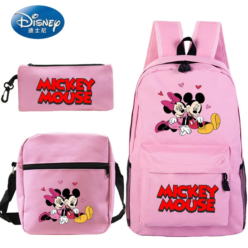 

Cartoon Mickey and Minnie Print Backpack Set Teen Student Schoolbag + Shoulder Bag + Pen Case Three-piece Set