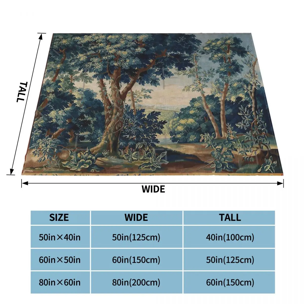 Зеленые деревья в лесу пейзаж античный фламиндский гобелен плед одеяло капли