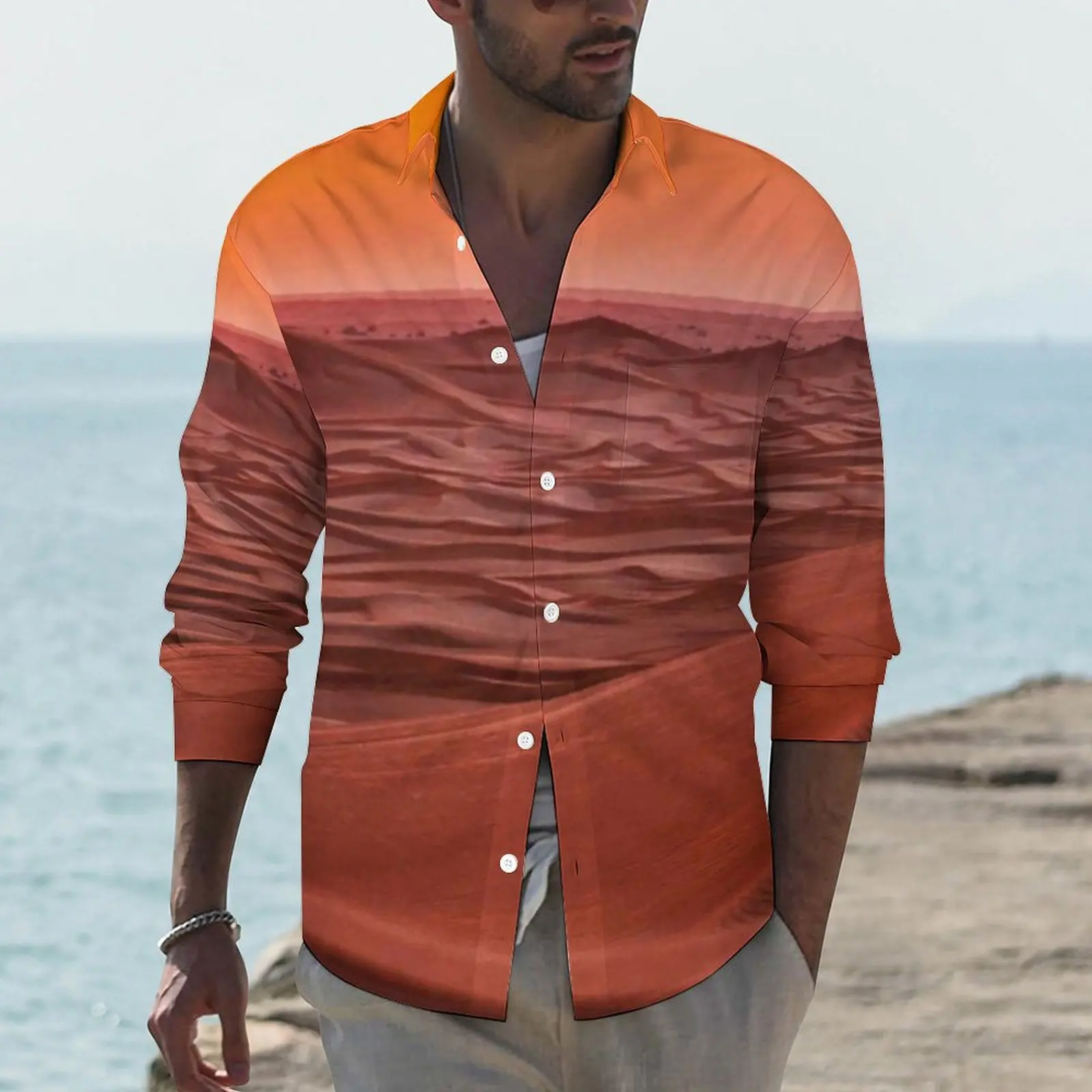 

Desert Landscape Shirt Sand Dune Casual Shirts Long Sleeve Graphic Funny Blouses Autumn Fashion Oversized Clothing