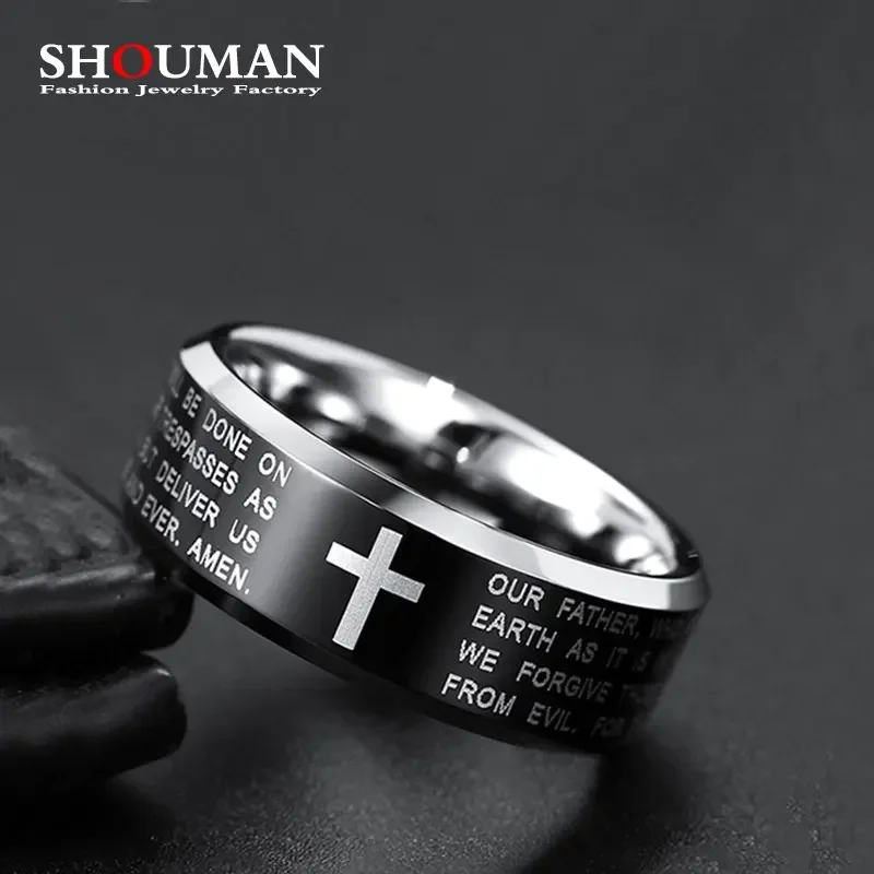 SHOUMAN 8 мм крест Иисуса Христа с Писанием из нержавеющей стали 316L для мужчин и
