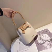 fahion design bow textured soft leather bucket bag lady purse womens handbag female armpit underarm bag shoulder messenger bag