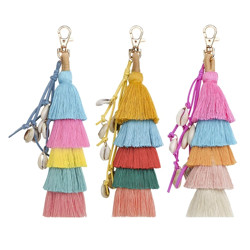 

3 Pack Tassel Pom Pom Key Chain Colorful Boho Charm Key Ring, Fashion Accessories For Women, Girls Gifts
