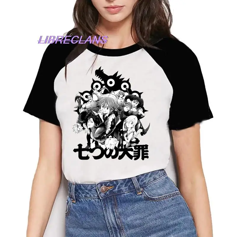 

Футболка женская с рисунком семь смертных грехов, Модный оверсайз топ с 3D-принтом в стиле хип-хоп, мультяшный рисунок в стиле Харадзюку
