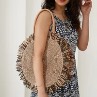 fashion tassel straw bags weave round women handbags designer luxury handmade paper shoulder crossbody bags summer beach bag sac