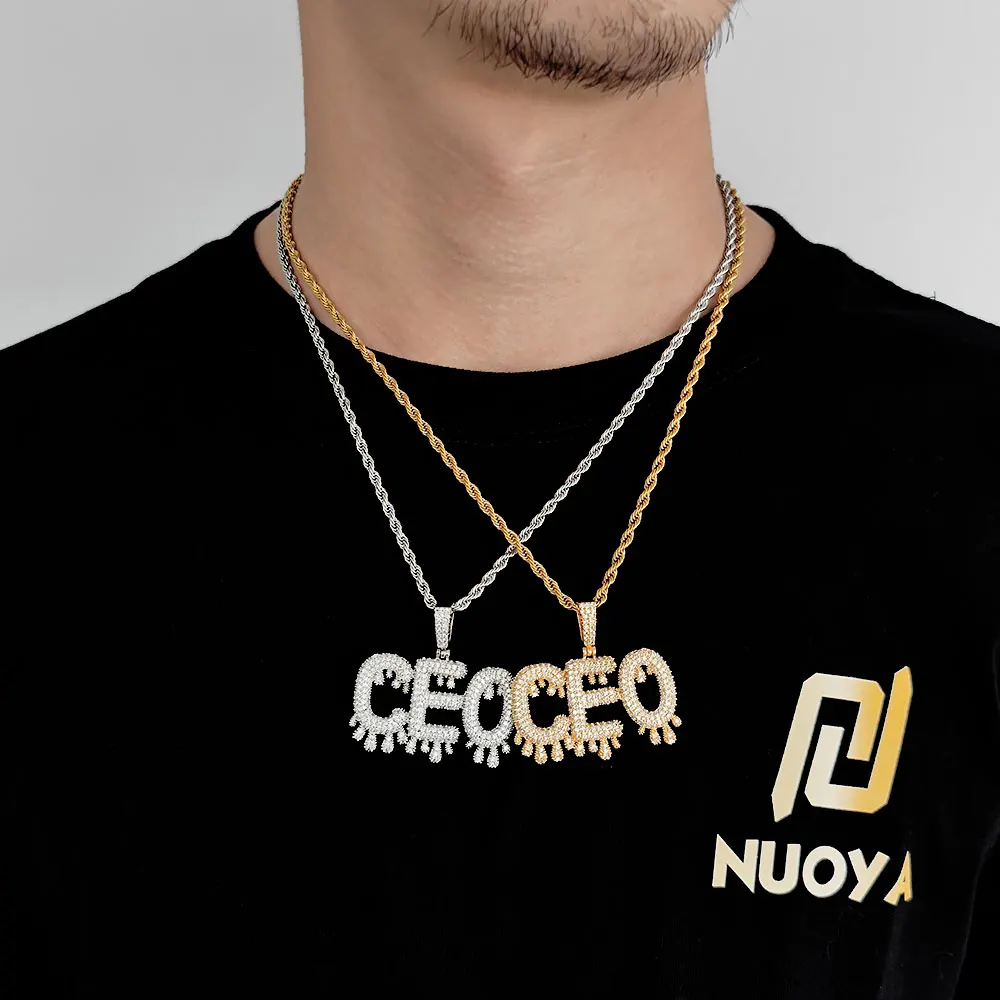 2022 Hip Hop New Custom Name Stitching Water Drop Letter Rapper Rock Necklace Pendant Fashion Jewelry