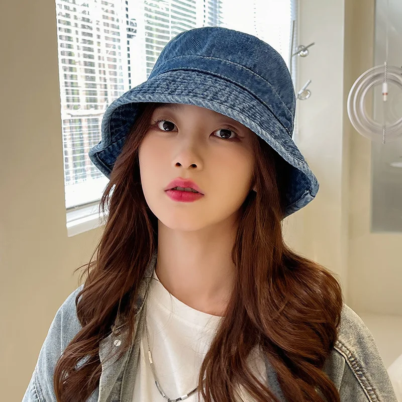 

Denim Bucket Hat for Women Men Travel Beach Sun Cap Unisex Outdoor Fishing Packable Cotton Hats Wide Brim Fisherman Cap