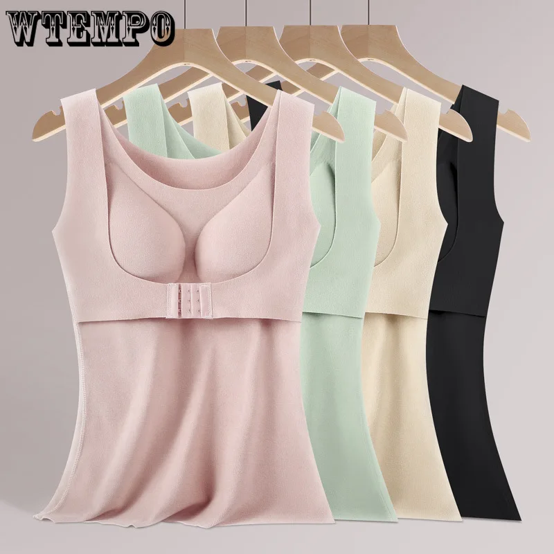 

Women Thermal Vest Heavy Compress Tops Winter Underwear Sleeveless Wool Warm Clothing Shaper with Bra Undershirt Inner Wear