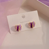 cute silver plated oil drop purple heart stud earrings for women new fashion alloy earrings jewelry party