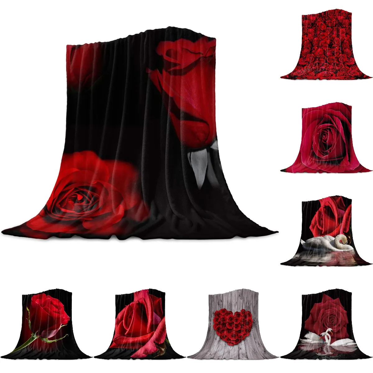 

Red Rose Flower Black Coral Fleece Blanket Winter Sheet Bedspread Sofa Bed Throw Light Thin Soft Warm Flannel Blankets Queen