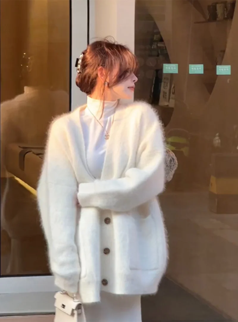 Faux Mink Velvet Korean Sle Soft Glutinous Sweater Women Autumn and Winter New Loose Idle Outer Wear Cardigan Thicken...