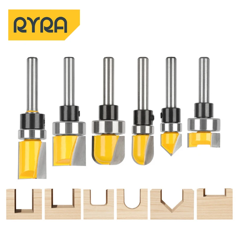 

RYRA 1/4 подшипник с хвостовиком, прямой резак, Деревообрабатывающие инструменты для столярных работ, фреза для дерева, V-образная, круглая, глубокое дно, чистая