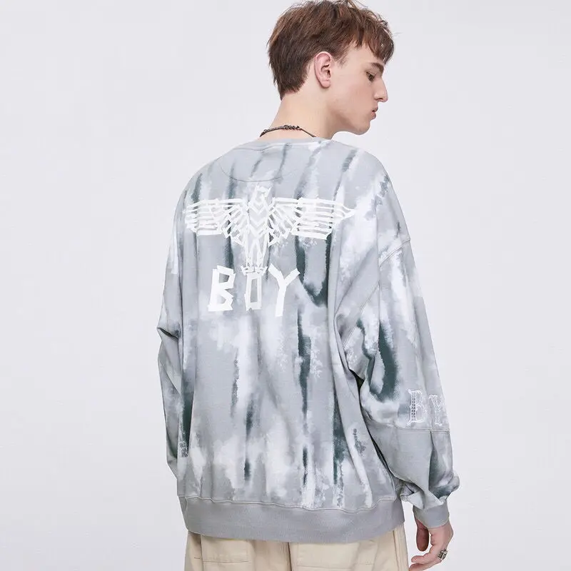 

Мужской свитер с капюшоном Boy London, модный мужской и женский свитер из чистого хлопка серого цвета с цифровой печатью и круглым вырезом