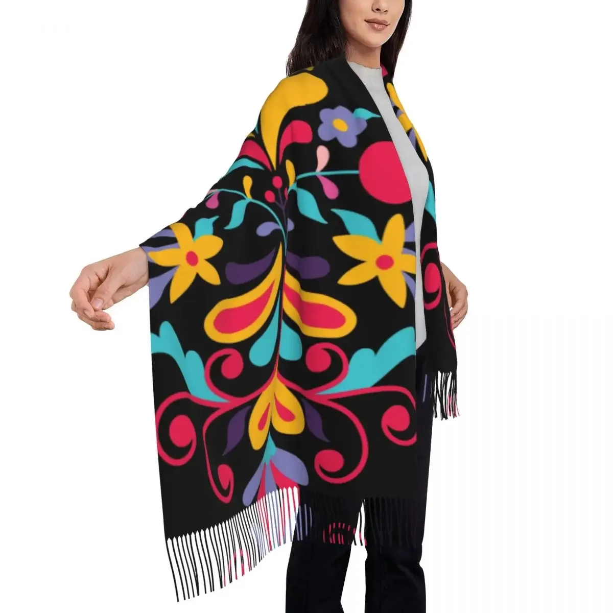 Этнический мексиканский цветочный шарф Otomi женский длинный зимний осенний