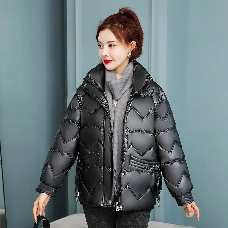 Bright face wash free cotton jacket for women in winter New Korean down cotton jacket Thickened stand collar casual short cotton