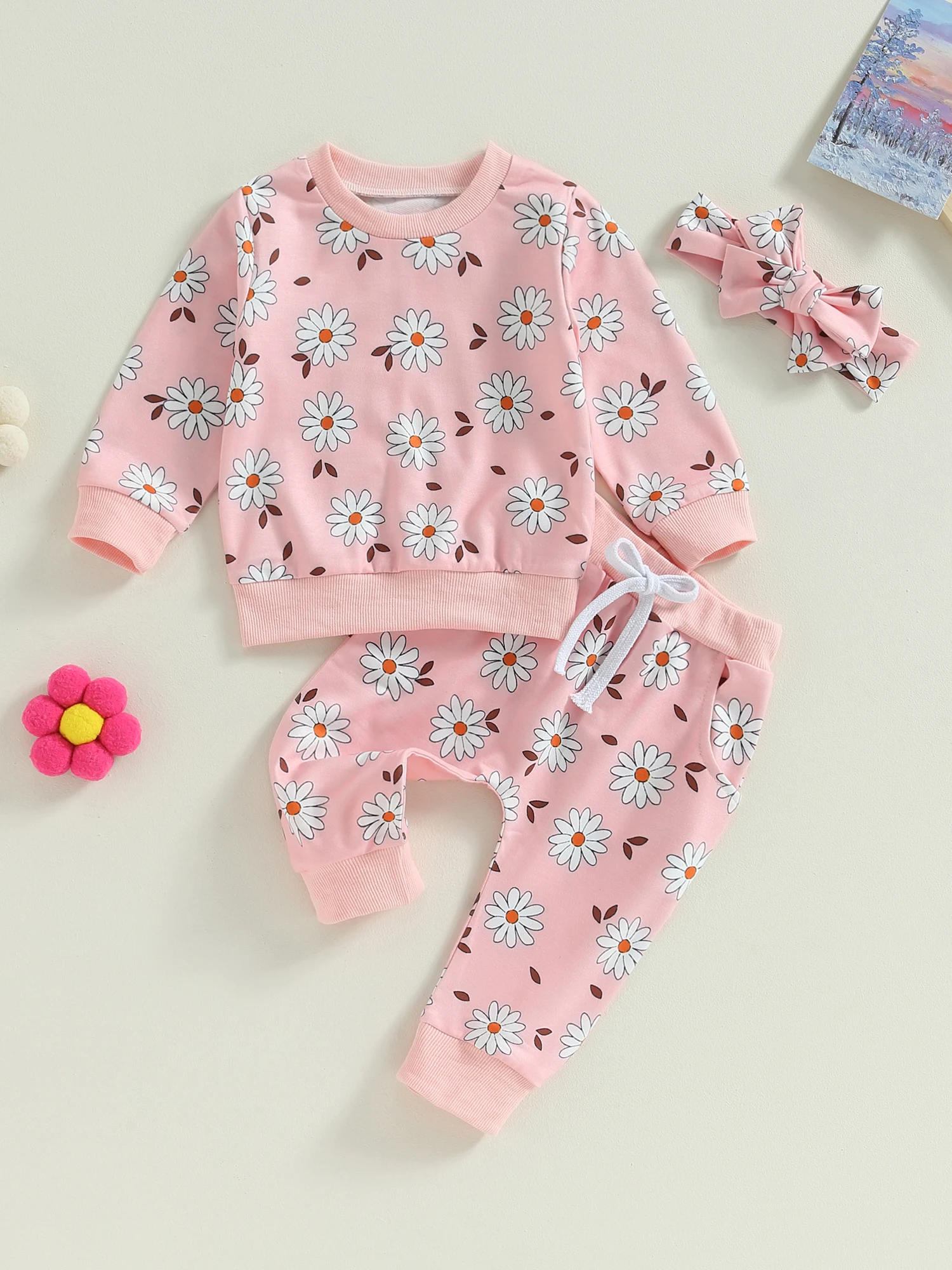 

Adorable Floral Fall Outfit for Baby Girls - Long Sleeve Crew Neck Sweatshirts and Pants Set in Sizes 3-24 Months - Perfect