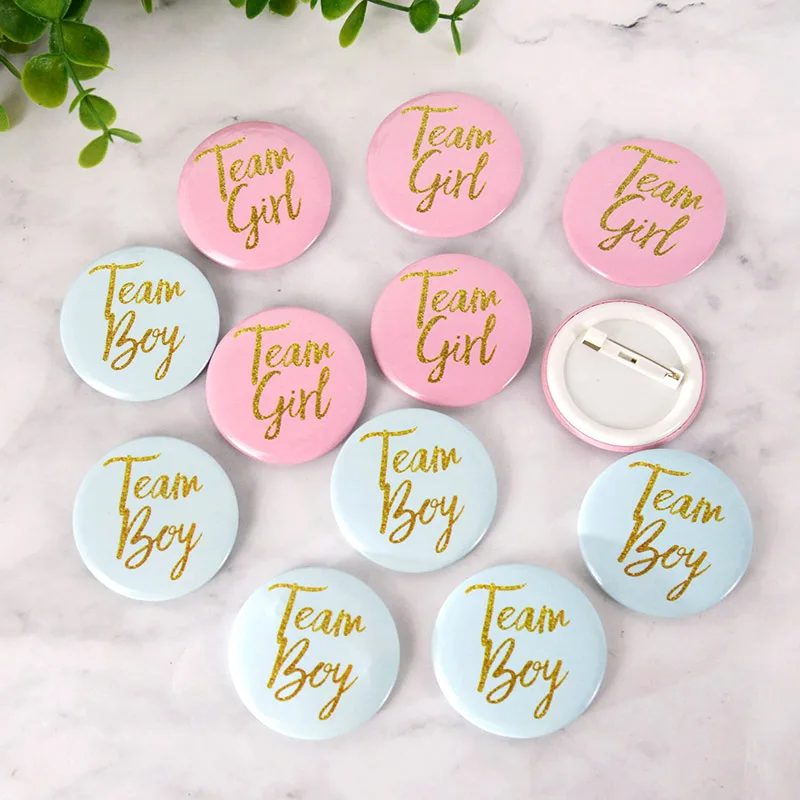 

12pcs Pink Blue Team Boy Girl Badges Gender Reveal Button Pins For Baby Shower Decorations Gender Reveal Party Supplies