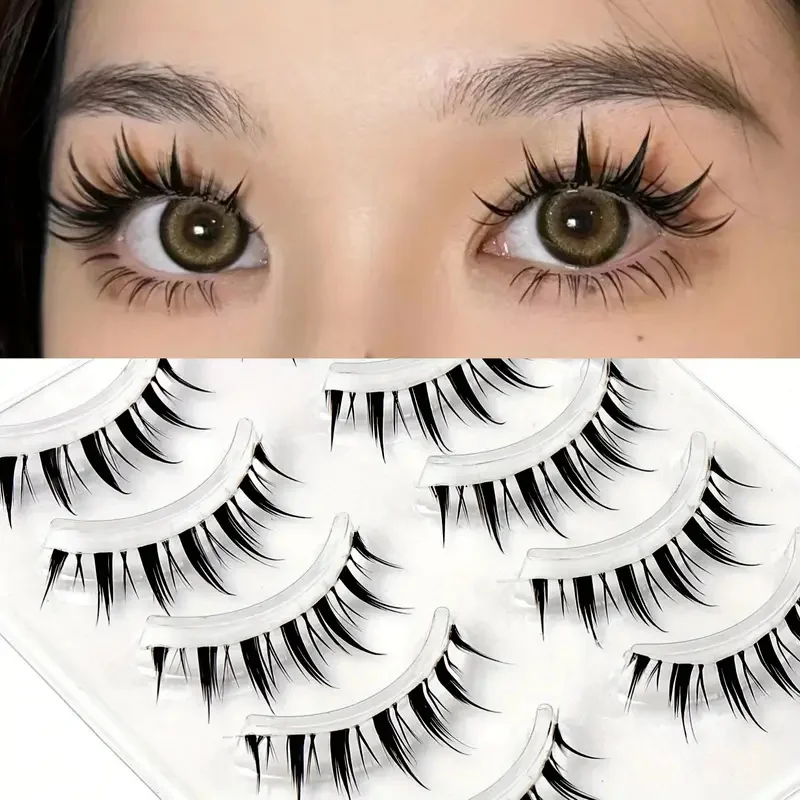 5 пар толстых натуральных накладных ресниц с прозрачными стеблими для больших
