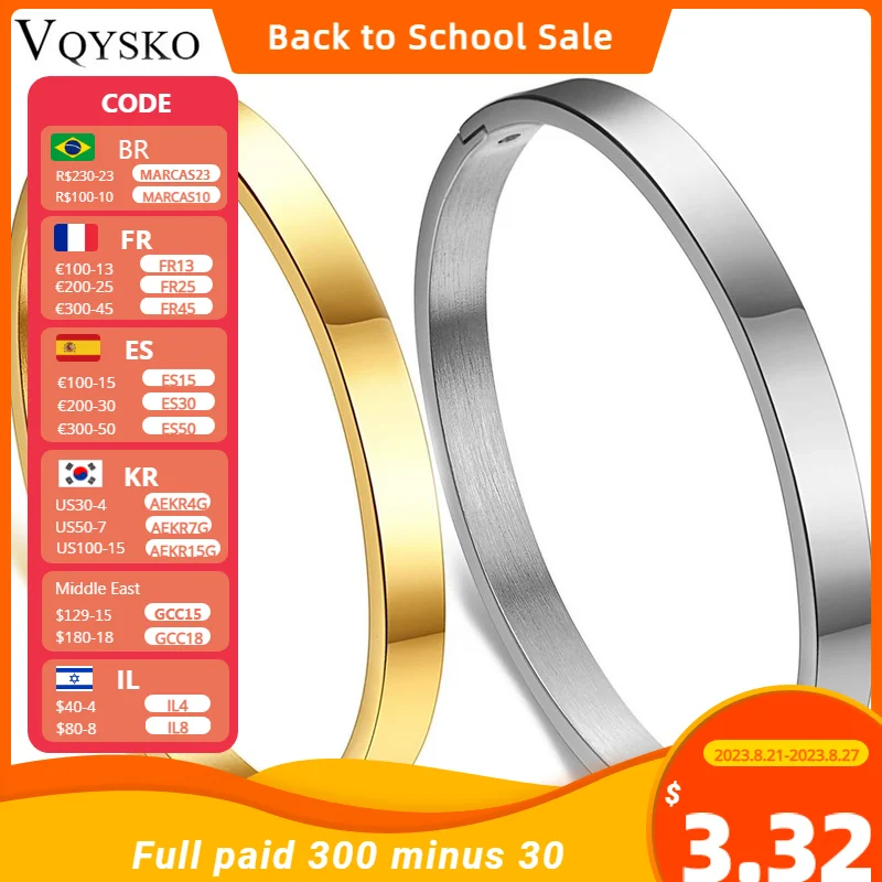 VQYSKO 6mm Stainless Steel Glossy Custom Bracelet Adjustable