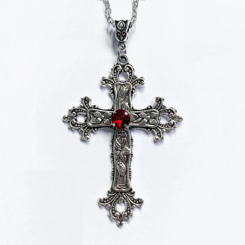 Женское колье с подвеской в виде креста Goth черное красное ожерелье серебряного