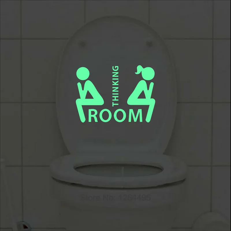 Фото Funny Thinking Room Luminous Toilet Sticker Cartoon Glow in the Dark Bathroom Sticker Washroom WC Wall Decoration Sticker Decal №1