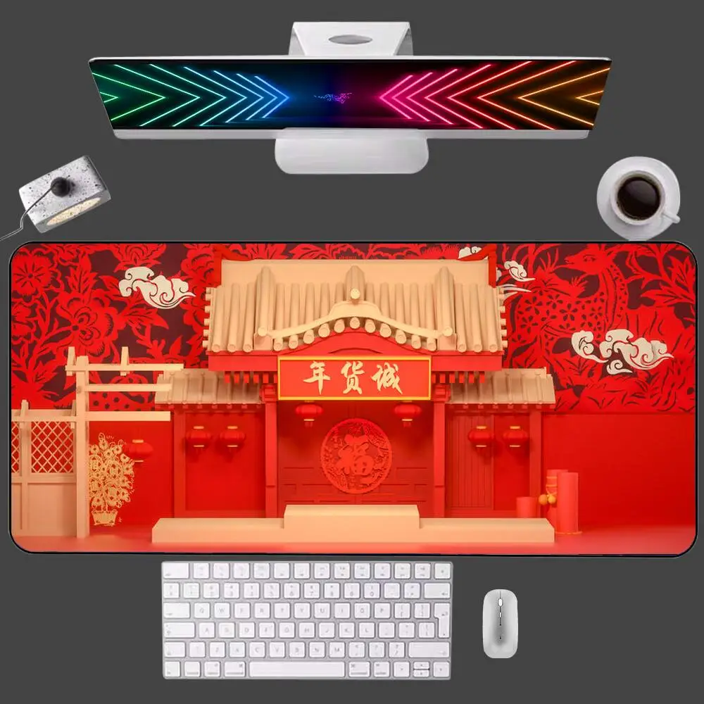 

Коврик для мыши в китайском красном стиле, игровой коврик для мыши XXL, большая резиновая клавиатура для ноутбука, компьютерный ковер, Настольный коврик для офиса