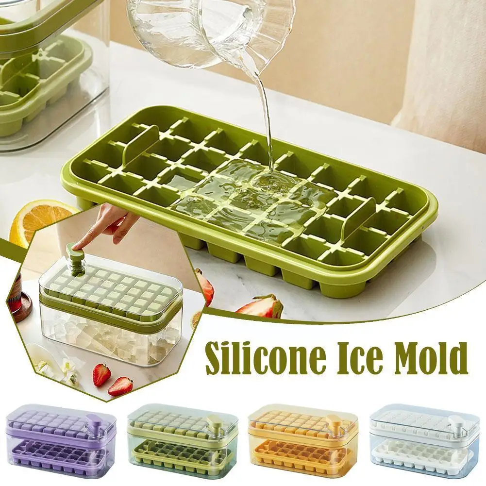 

Two-layer One-button Press Ice Cube Trays Reusable Mold Making With Cold Drink Lids Ice Accessories Bar Ice Cube Maker L6L9