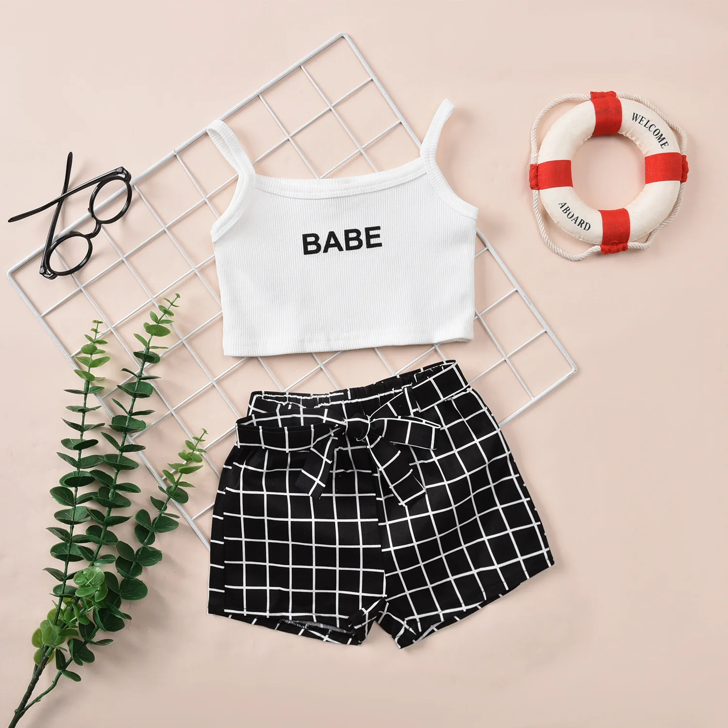 

Toddler Baby Girl Clothes Set White Suspender Tops + Plaid Shorts Summer Infant Fashion Casual Clothes Outfits