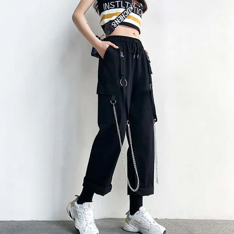 Брюки-карго женские с цепочкой летние прямые брюки в Корейском стиле хип-хоп