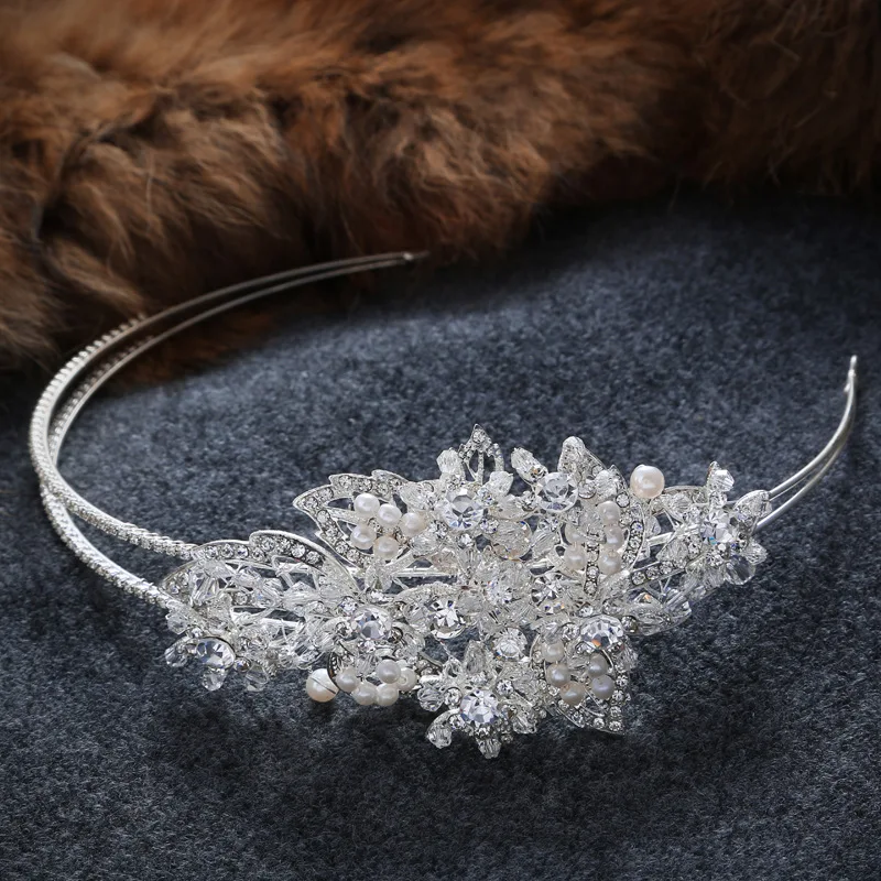 

Wedding Hair Tiara Crystal Pearls Bridal Tiara Crown Silver Veil Tiaras Accessories Headpieces Head Jewelry