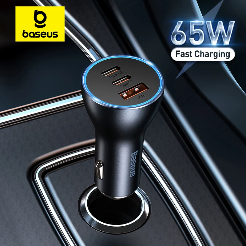 

Универсальное автомобильное зарядное устройство Baseus, 65 Вт, 25 Вт, PD, быстрая зарядка для iPhone 13, 14 Pro Max, 3-портовая Быстрая зарядка 3,0, 4,0 для Huawei, Xiaomi