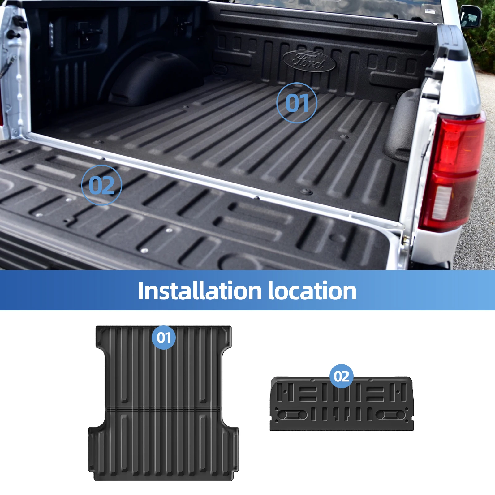 Фото Коврики всепогодные для кузова Ford F-150 (2015-2024), 5.5 футов, левый руль, противоскользящие, аксессуары для автомобиля №1