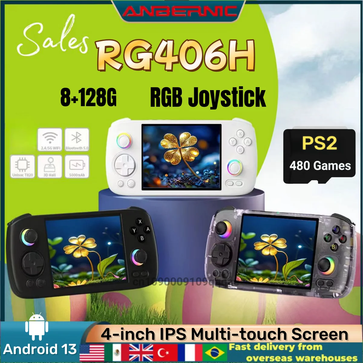 Портативная игровая консоль ANBERNIC RG CUBE 4-дюймовый IPS мультисенсорный экран Android 13 3D