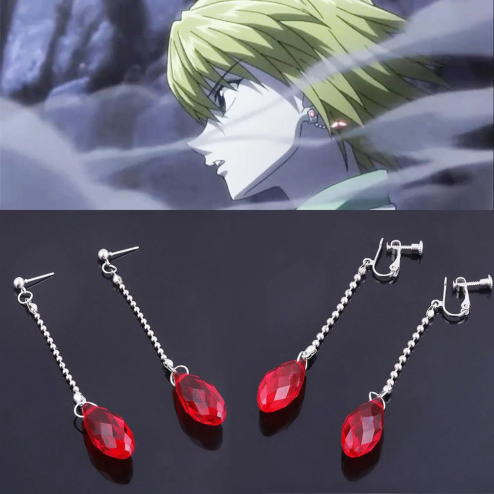 

Anime Full-time Hunter Earrings New Kurapi Same Red Water Drop Earrings Fashion Creative Wild Ear Clip Jewelry COS Prop Earrings
