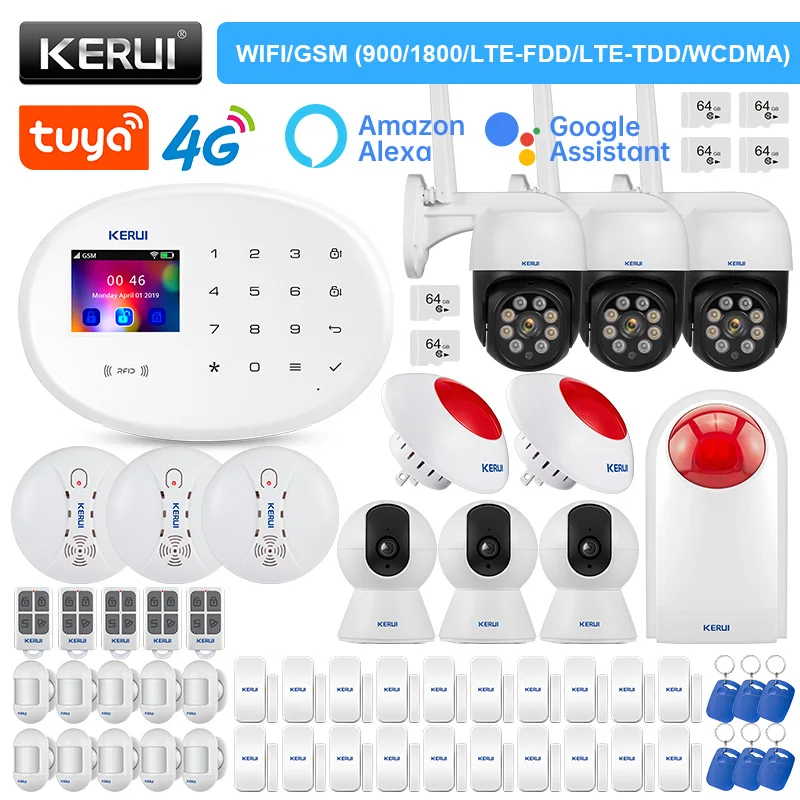 

KERUI W204 Alarm System 4G WIFI GSM Tuya Smart 433MHz Wireless Alarm Support Alexa Motion Sensor Door Sensor RFID Card IP Camera