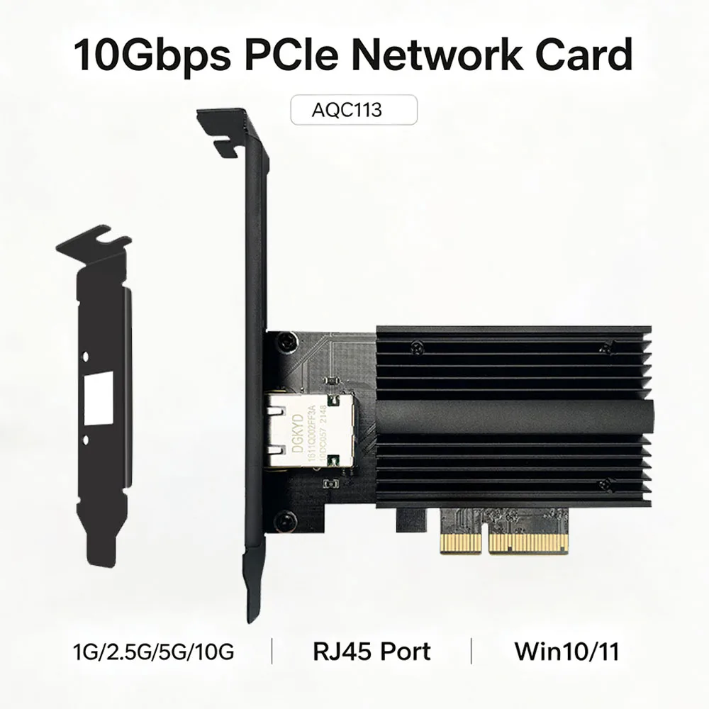 Фото Сетевая карта PCIe на RJ45 10 Гбит/с AQC113C 1G 2.5G 5G 10G Гигабитный Ethernet адаптер LAN PCI Express для настольного ПК с Windows 10/11 №1