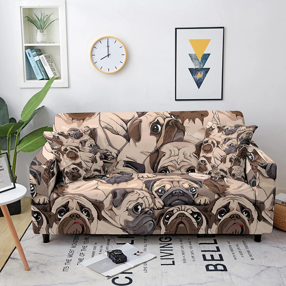 

Elastic Pug Sofa Cover Cat Couch Covers For Living Room Decor 1/2/3/4Seat Sectional Chaise Lounge L Shaped Corner Armchair Cover