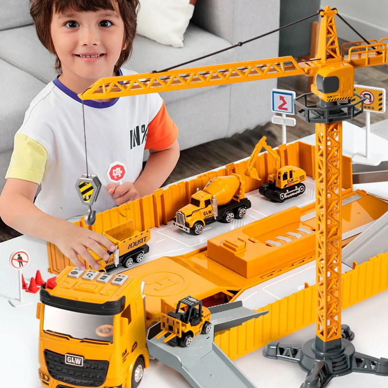 

Alloy Engineering Bulldozer Crane Construction Truck Tower Designer for Boys Play Excavator Vehicles Cars Set Toys for Kids