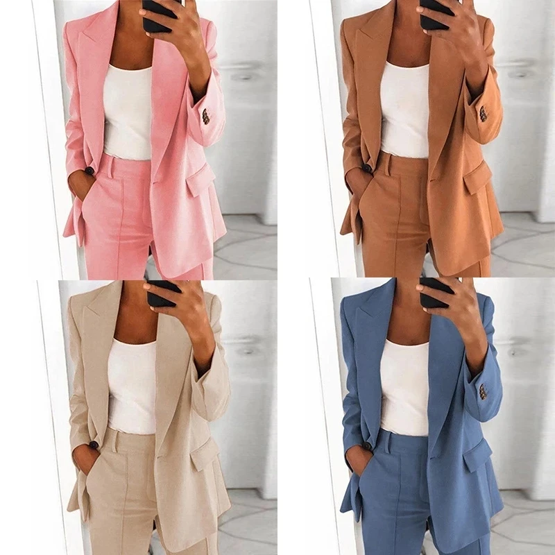 Women's Suits Custom Elegant Office Ladies Casual Business 2-Piece Fashion Top + Trousers