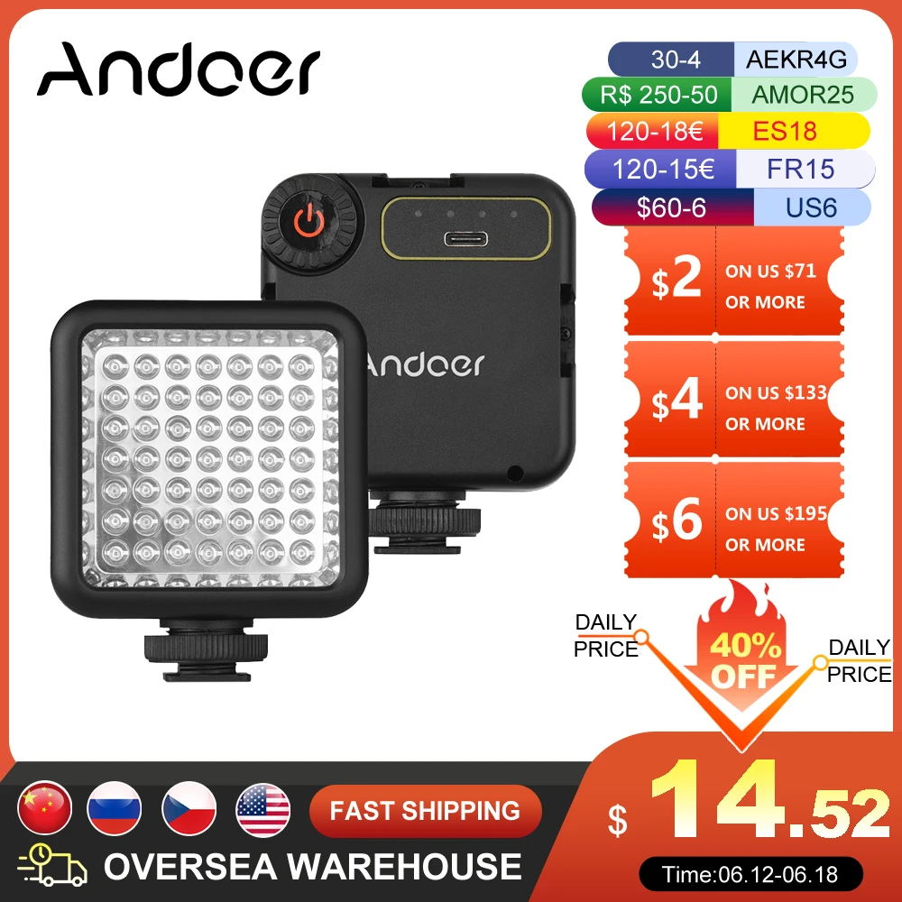 

Andoer IR49S Mini IR Night Vision Photography Light Infrared Light for Video Camera Camcorder Rechargeable for Vlog Video Record