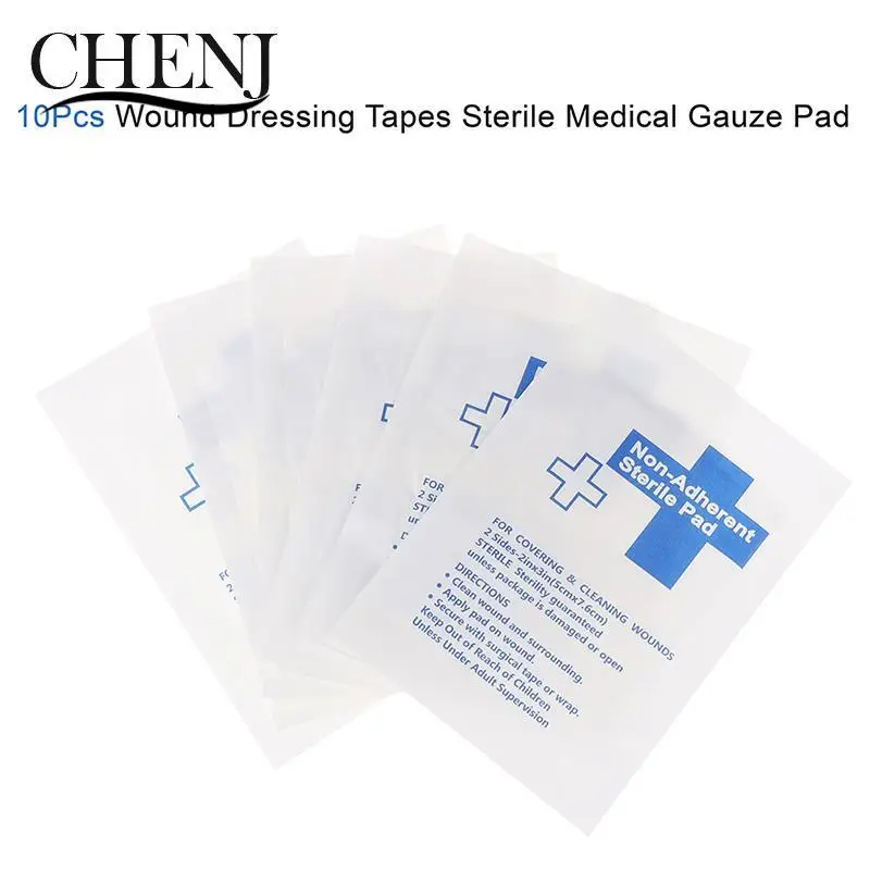 

10pcs Waterproof Gauze Pad Non-adherent Pad First Aid Kit Wound Dressing Tapes Sterile Medical Gauze Pad