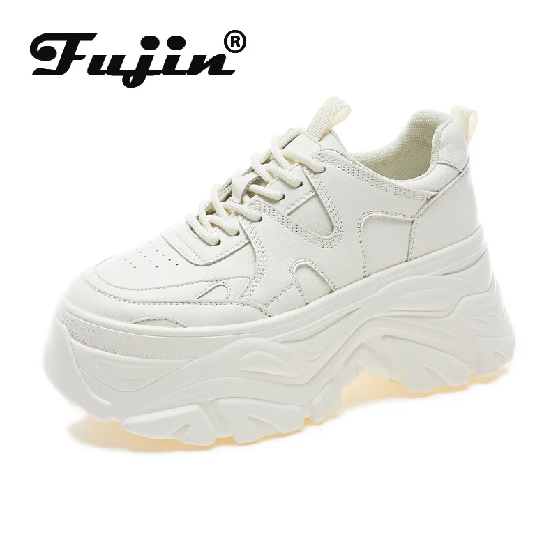 

Fujin 8cm Hollow Platform Wedge Sneakers Chunky Shoes Cow Genuine Leather Women Summer Spring Autumn Walking Fashion Breathable