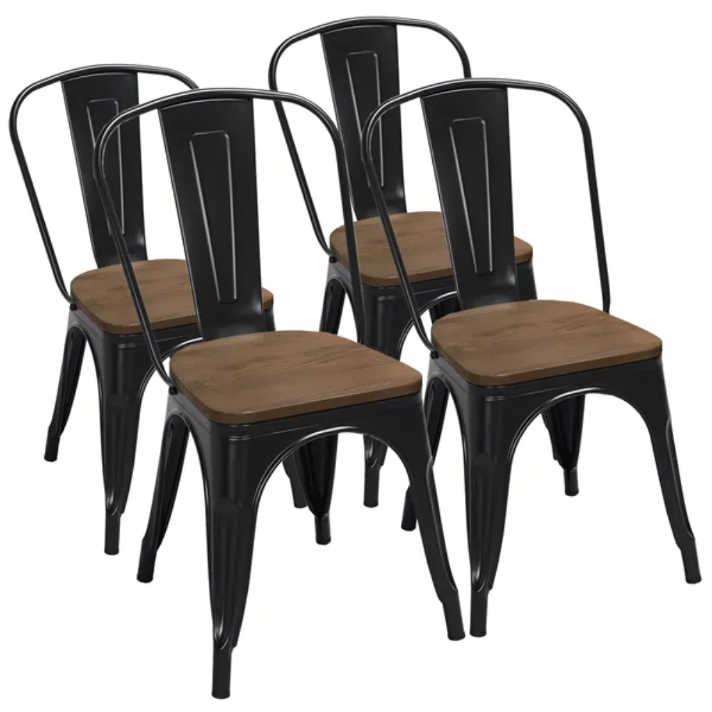

Alden Design Metal Dining Chairs with Wooden Seat, Set of 4, Black