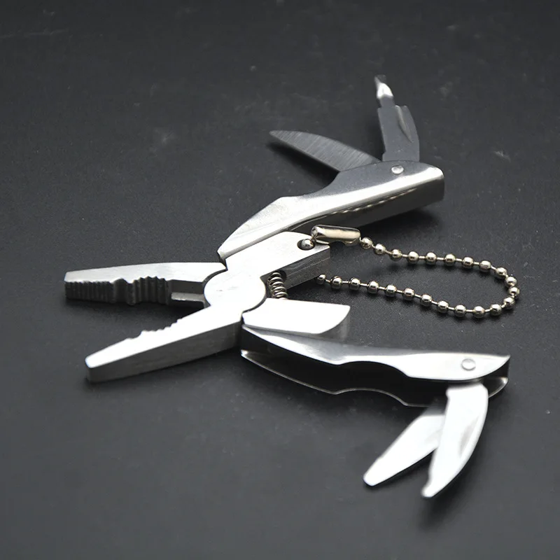 

Polished 6-in-1 Stainless Steel Multi-function Pliers Tool Set with Protective Sleeve Mini Steel Hammer Screwdriver