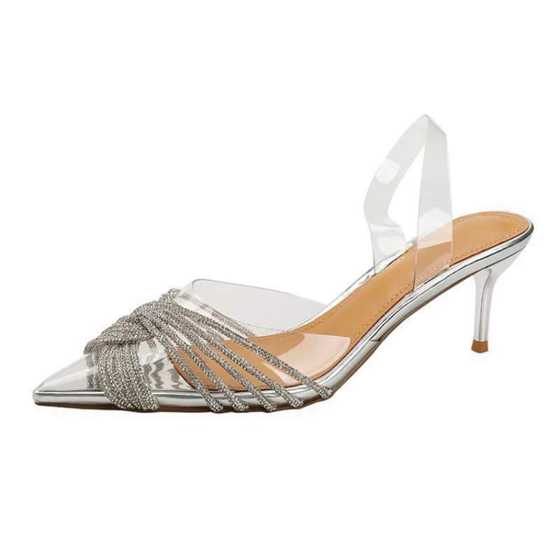 

Женские модные элегантные туфли на высоком каблуке Женская прозрачная Свадебная обувь со стразами