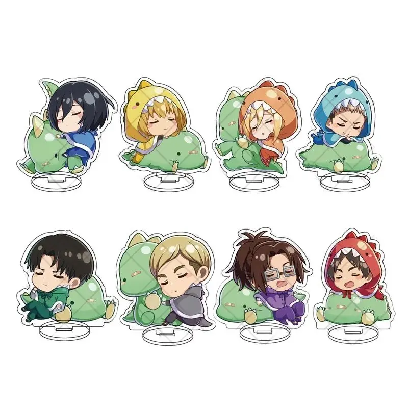 

Attack On Titan Anime Figure Levi Cosplay Cute Little Dinosaur 8CM Acrylic Stand Model Eren Mikasa Shingeki No Kyojin Decor Prop