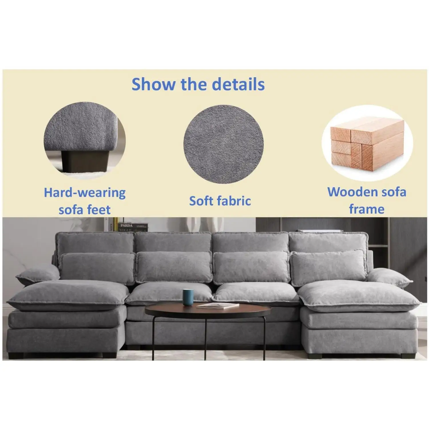 U-образный модульный секционный диван 6-местные сиденья Corne с поясной подушкой